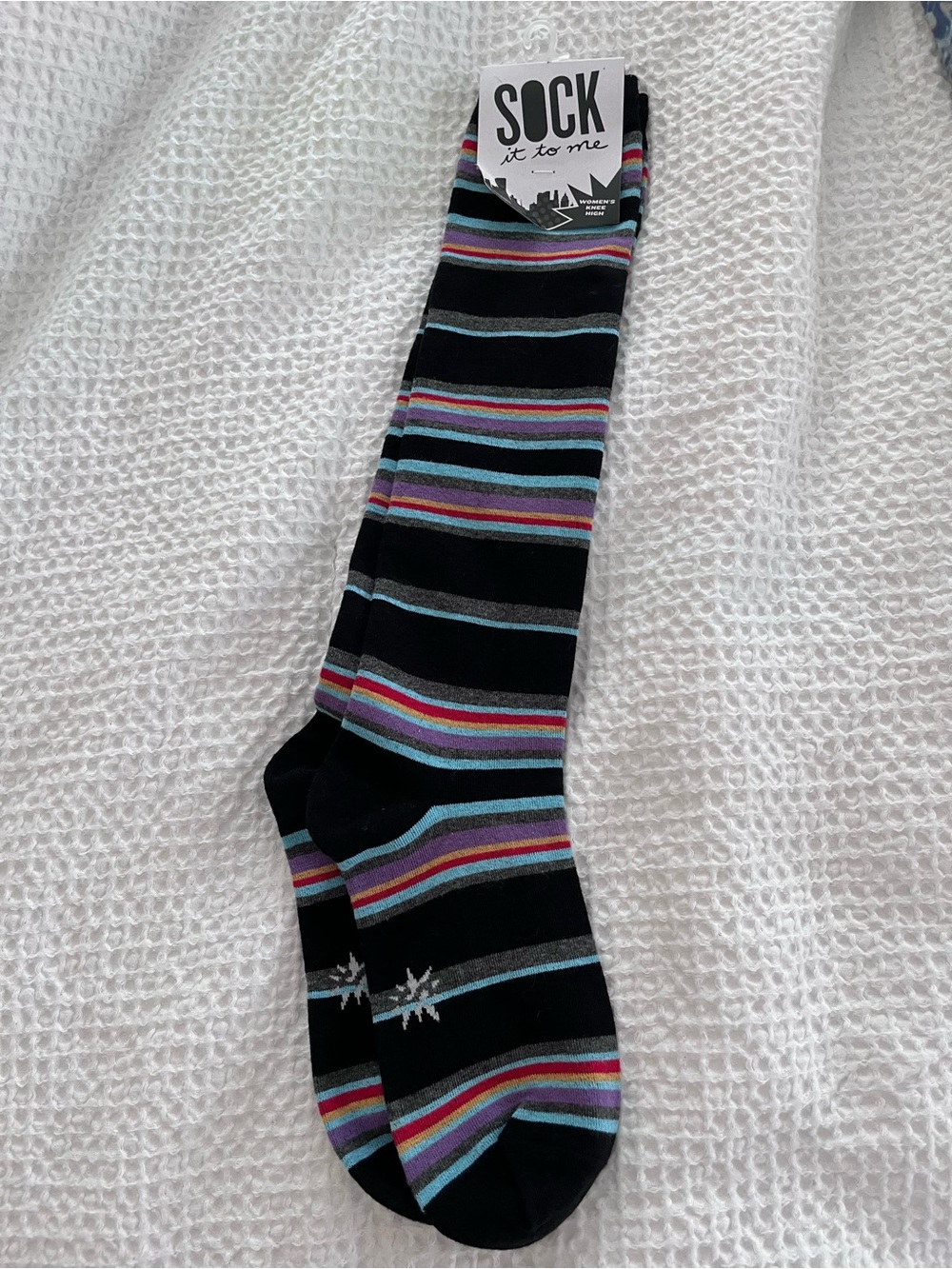 Sock It To Me Women’s Black Striped Knee Socks with Multi-Color Accents